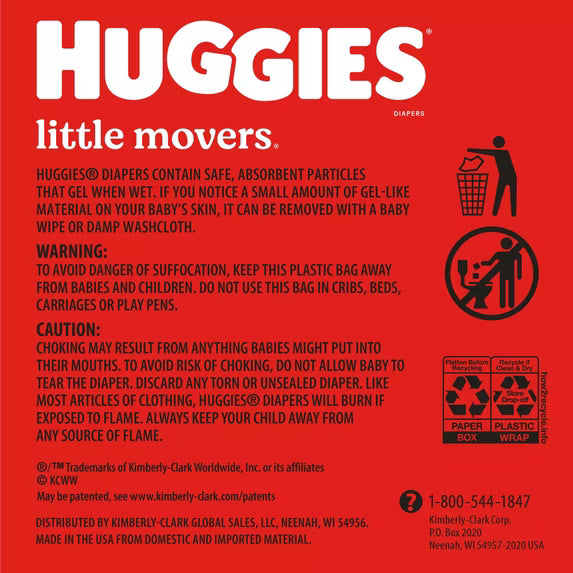Huggies Little Movers Baby Diapers Size 4 (22–37 lbs), 168 Count