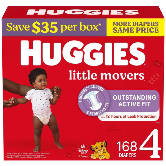 Huggies Little Movers Baby Diapers Size 4 (22–37 lbs), 168 Count