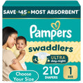 Pampers Swaddlers Ultra Day & Night Baby Diapers Size 1 (8–14 lbs), 210 Count