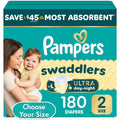 Pampers Swaddlers Ultra Day & Night Baby Diapers Size 2 (10–22 lbs), 180 Count