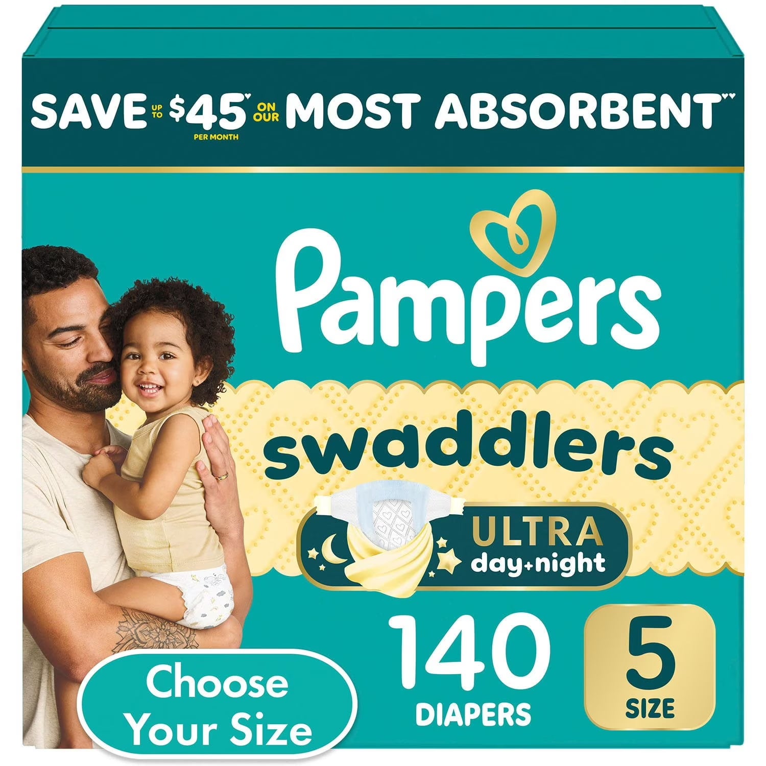 Pampers Swaddlers Ultra Day & Night Diapers Size 5 (27+ lb), 140 Count
